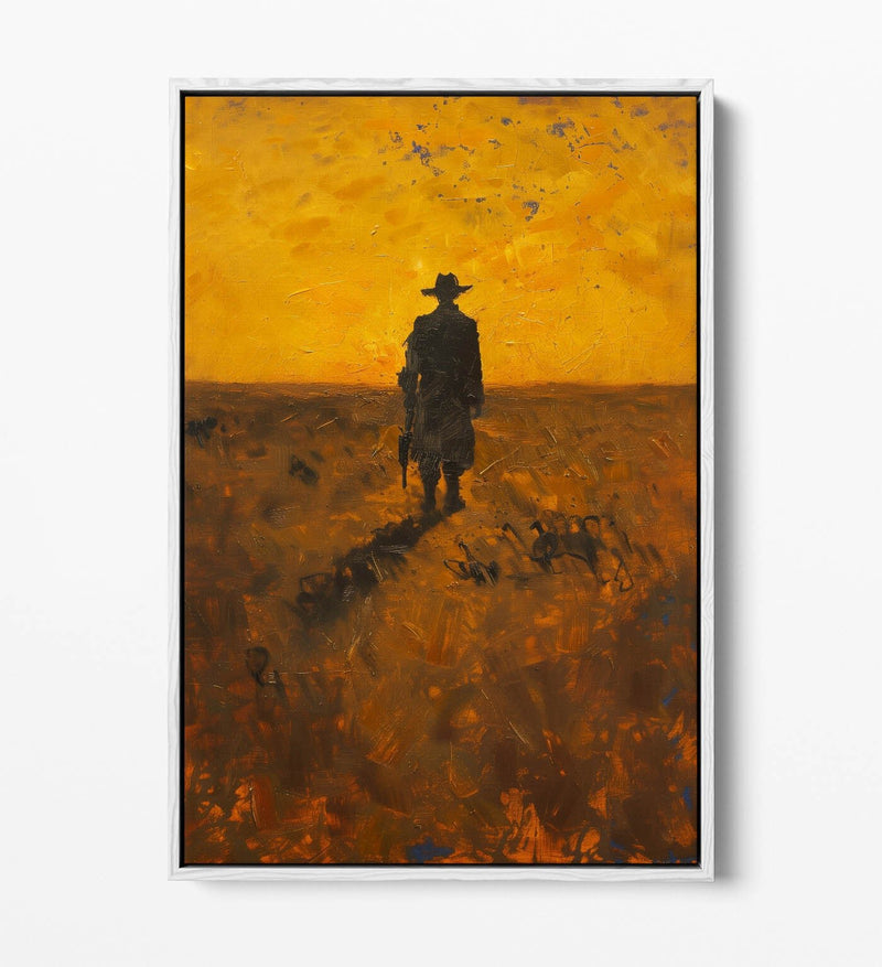 Canvas Wall Art – Wandering Cowboy Sunset Landscape Float Effect Print
