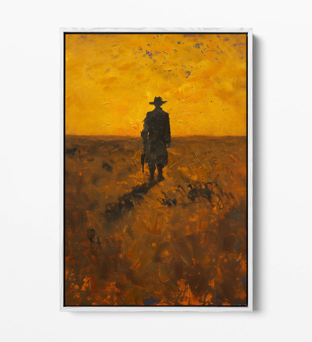 Canvas Wall Art – Wandering Cowboy Sunset Landscape Float Effect Print