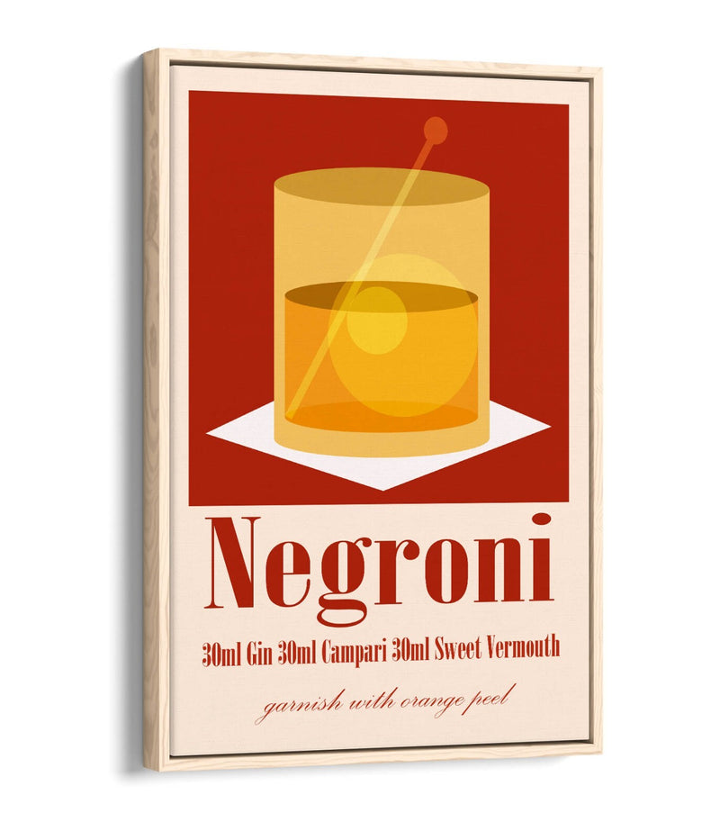 Negroni Cocktail Poster - Modern Canvas Wall Art | Float Effect, Vibrant Color Print