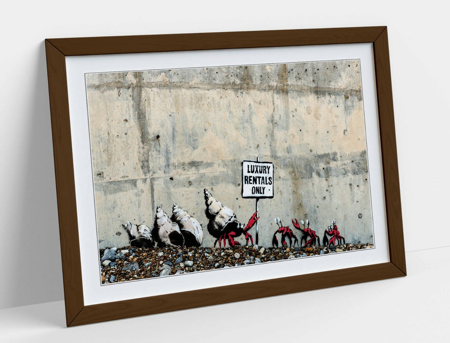 BANKSY, LUXURY RENTALS ONLY CRAB -FRAMED WALL ART PICTURE PRINT- SPRAYCATION
