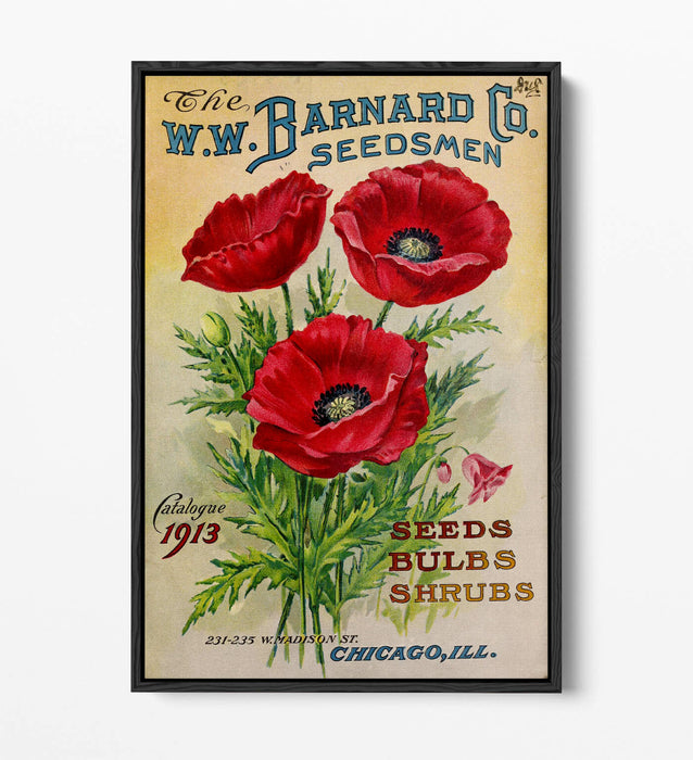 VINTAGE RETRO POPPY FLOWER POSTER -FLOAT EFFECT CANVAS ART PRINT