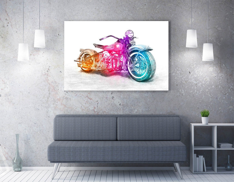 Motorcycle Canvas Art – Multicolor Bike Artwork | Framed Wall Art Print
