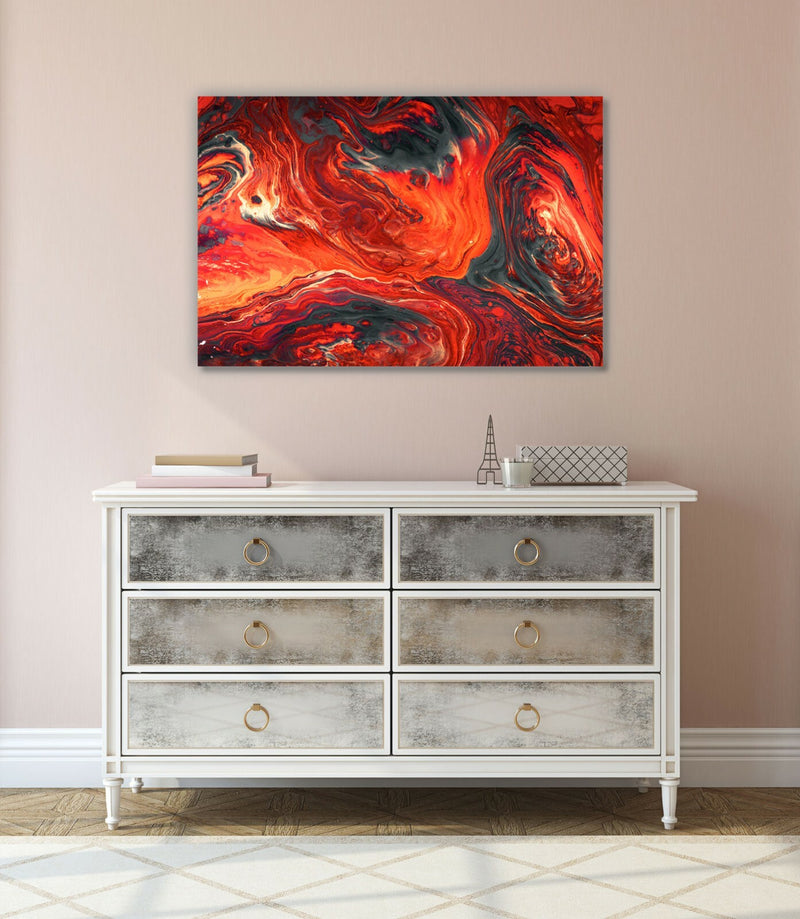 Abstract Canvas Wall Art – Red Orange Rust Color Painting | 30mm Deep Frame