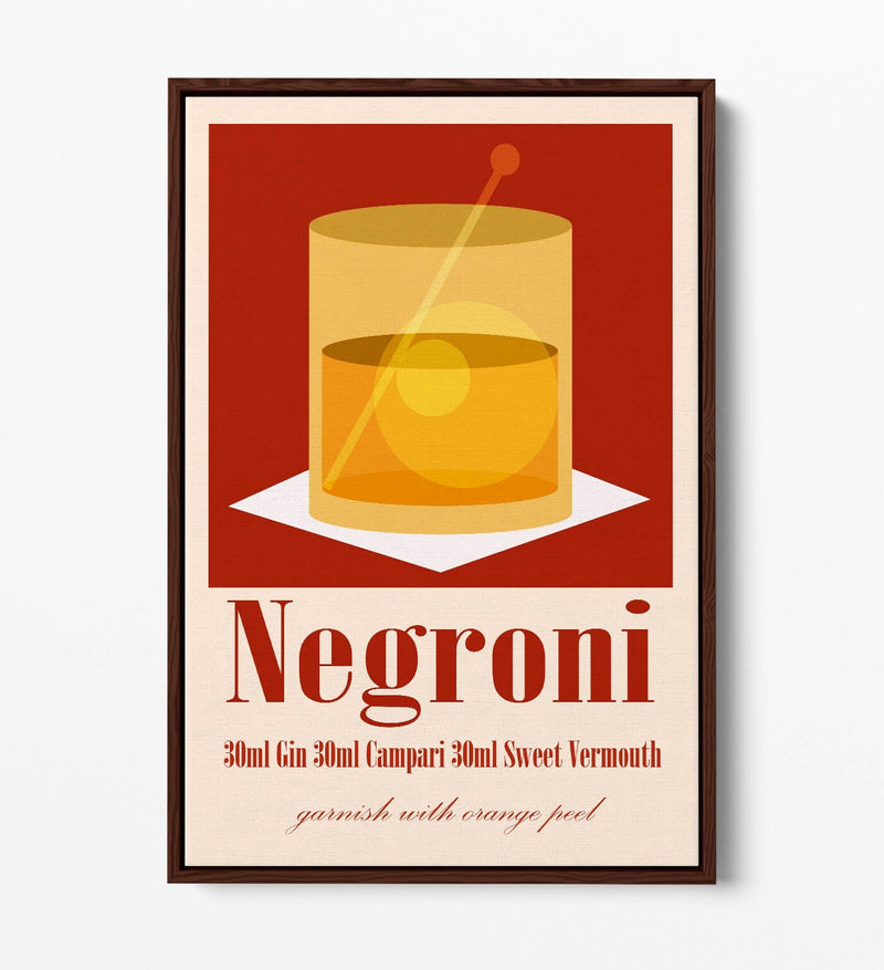 Negroni Cocktail Poster - Modern Canvas Wall Art | Float Effect, Vibrant Color Print