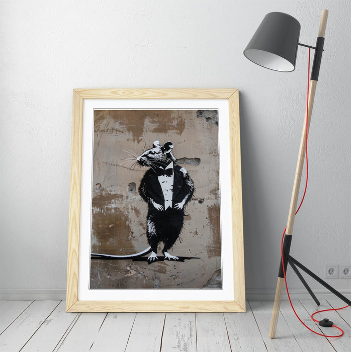 Framed Wall Art – Banksy Style Rat Tuxedo Print | Matte Paper Poster
