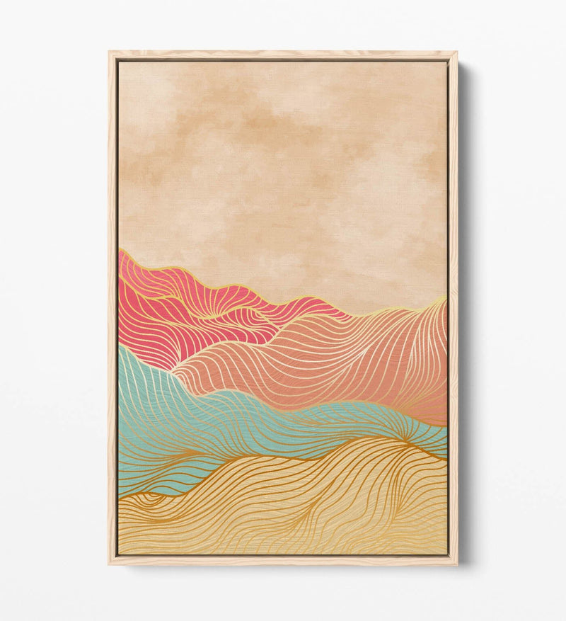 Canvas Wall Art - Abstract Multi Colour Mountains With Float Effect Frame