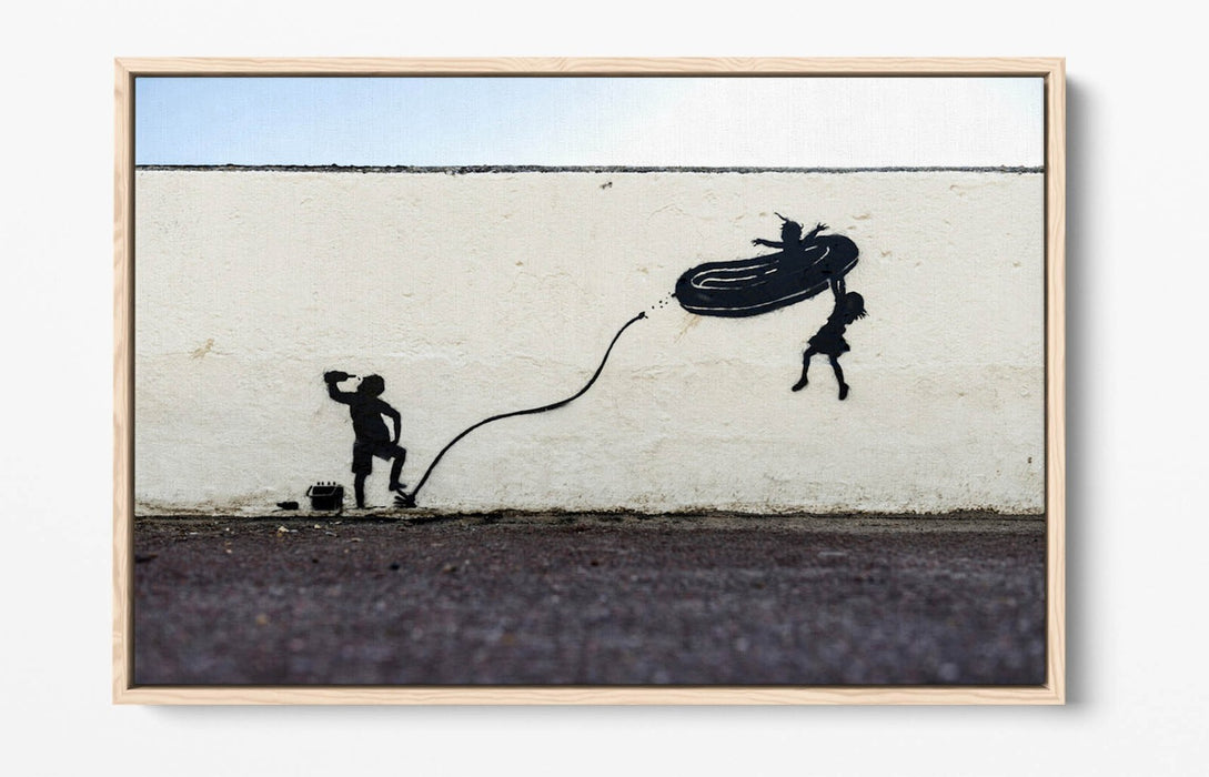 Banksy Canvas Art - Dinghy Graffiti Print On Float Effect Canvas | Handmade UK