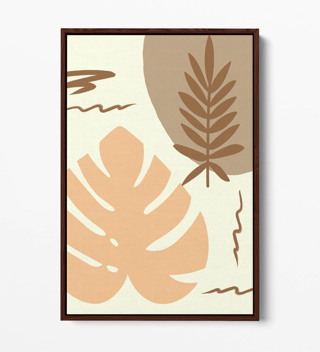 BOTANICAL BAUHAUS TRENDY MINIMALIST LEAVES -FLOAT EFFECT CANVAS WALL ART PRINT