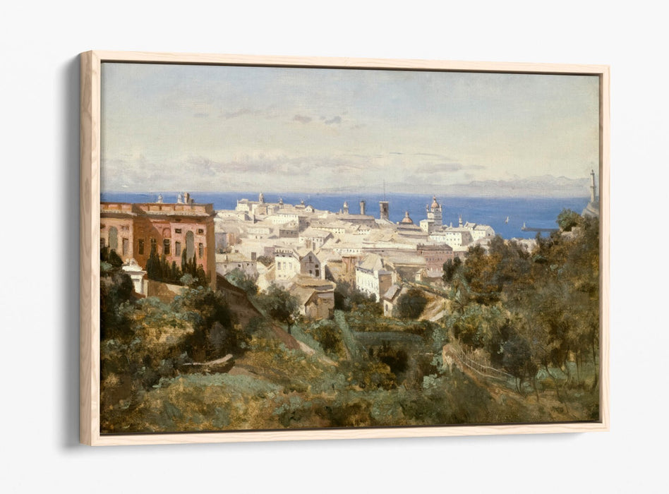 CAMILLE COROT, VIEW OF GENOA -FLOAT EFFECT CANVAS WALL ART PRINT