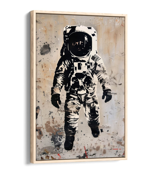 Canvas Wall Art - Cool Astronaut Black White Stencil Graffiti Print on Float Effect Canvas