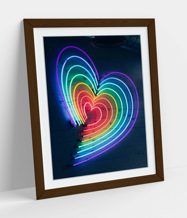 Framed Poster Art - Rainbow Heart Neon Wall Art Prints | MDF Wood Frame Ready To Hang