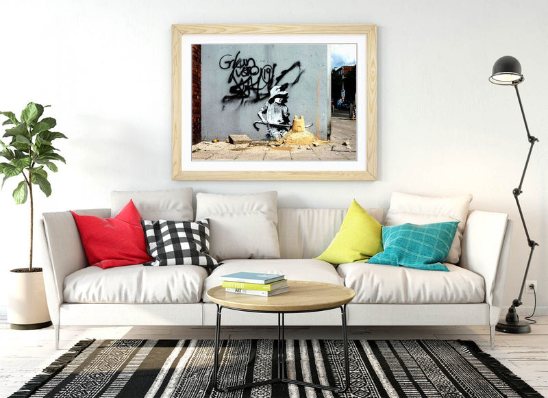 Banksy Framed Wall Art – Spraycation Sandcastle Graffiti Poster Print | Handmade UK