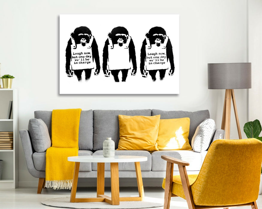BANKSY Laugh Now CANVAS WALL ART PRINT STREET ARTWORK FRAMED