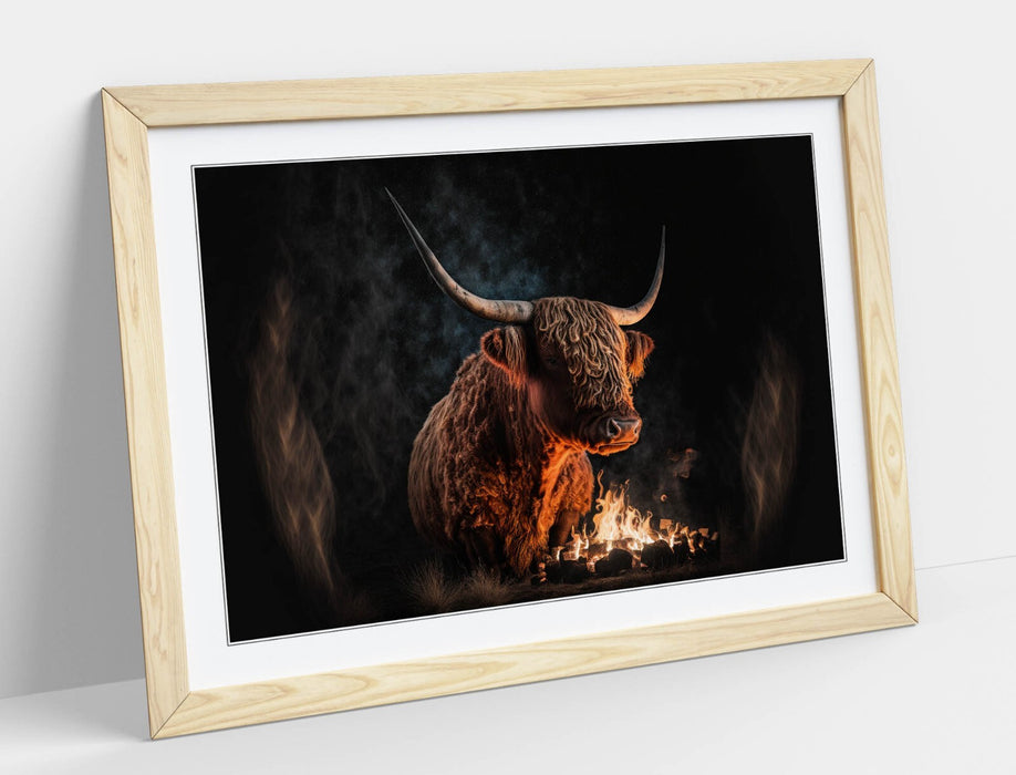 Highland Cow Wall Art – Framed Rustic Farmhouse Print | Handmade UK Decor