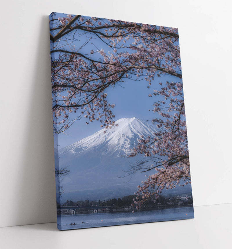 Mount Fuji Canvas Art - Handmade Cherry Blossom Wall Art with Vibrant Colors