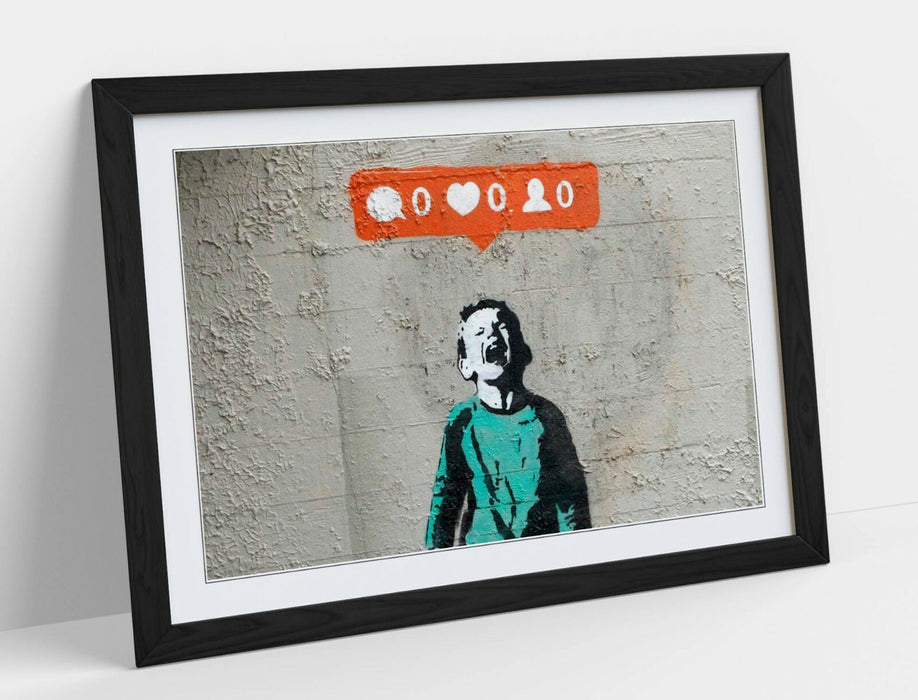BANKSY "NO SOCIAL MEDIA" -FRAMED WALL ART PICTURE PRINT- GRAFFITI STREETART