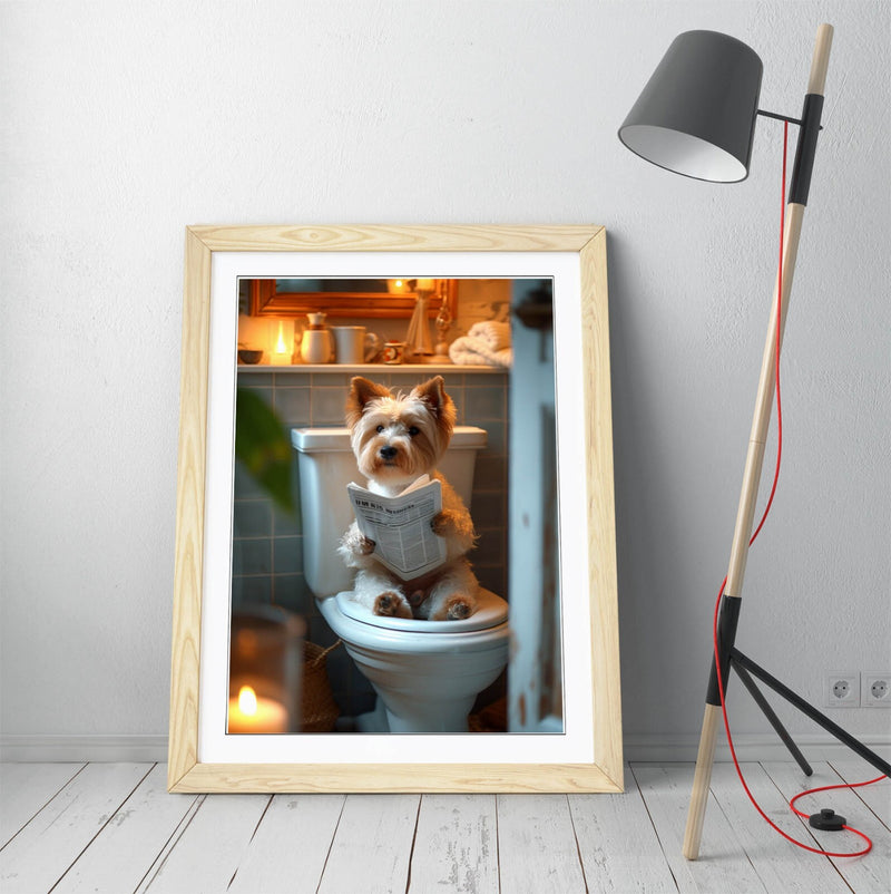 Funny Yorkshire Terrier Art - Framed Wall Art Poster Print | Toilet Dog Decor