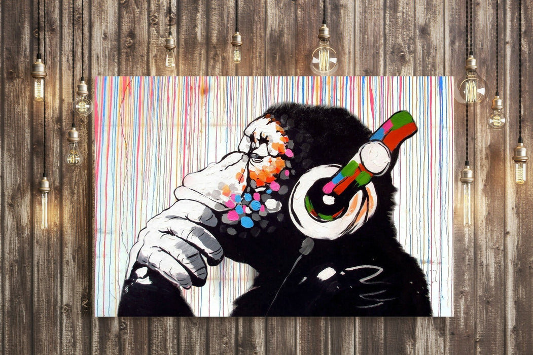 BANKSY  DJ MONKEY COLOURED RAIN CANVAS WALL ART PRINT PICTURE ARTWORK GORILLA