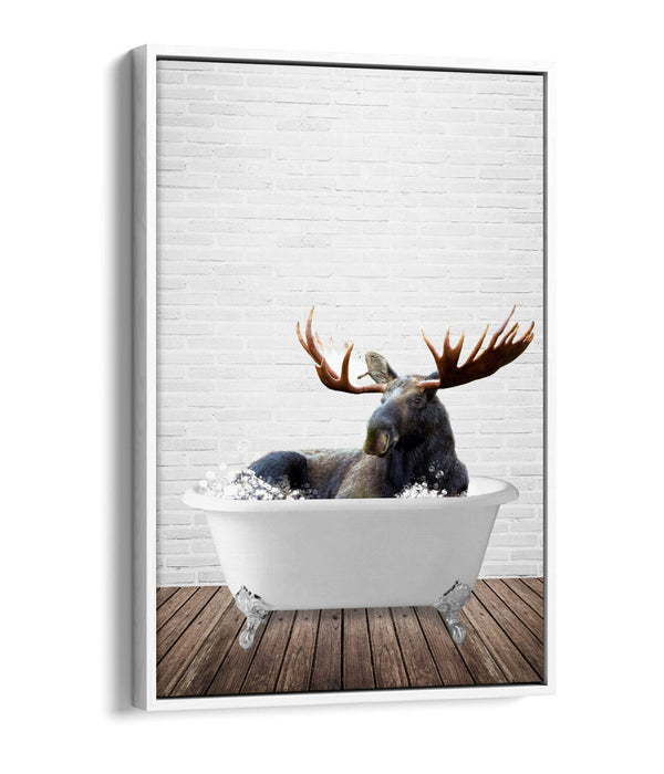 MOOSE IN BATHTUB -QUIRKY BATHROOM FLOAT EFFECT CANVAS WALL ART PIC PRINT