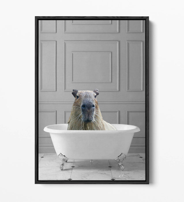 CAPYBARA IN BATHTUB -QUIRKY BATHROOM FLOAT EFFECT CANVAS WALL ART PIC PRINT