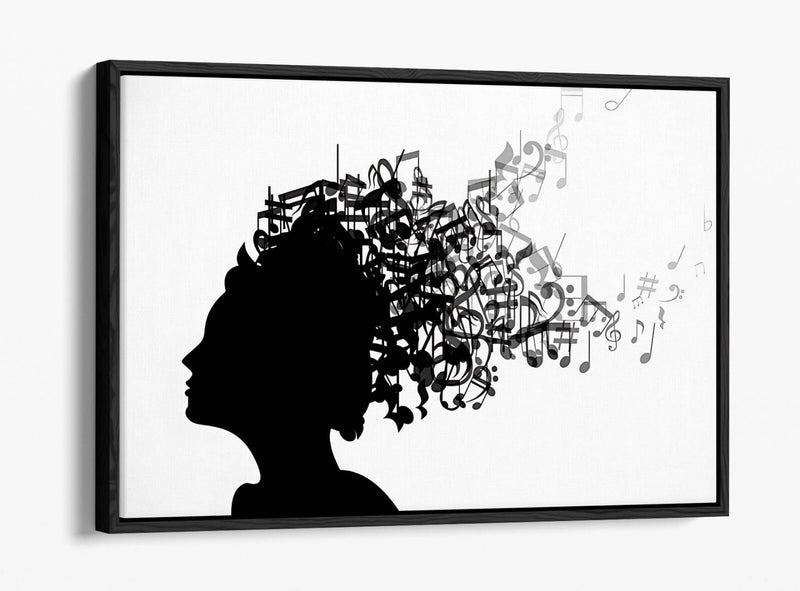 Canvas Art Print - Float Effect Canvas With Woman Silhouette & Music Notes Artwork