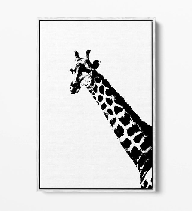 GIRAFFE HEAD, BLACK AND WHITE ANIMALS -FLOAT EFFECT CANVAS WALL ART PRINT TRENDY