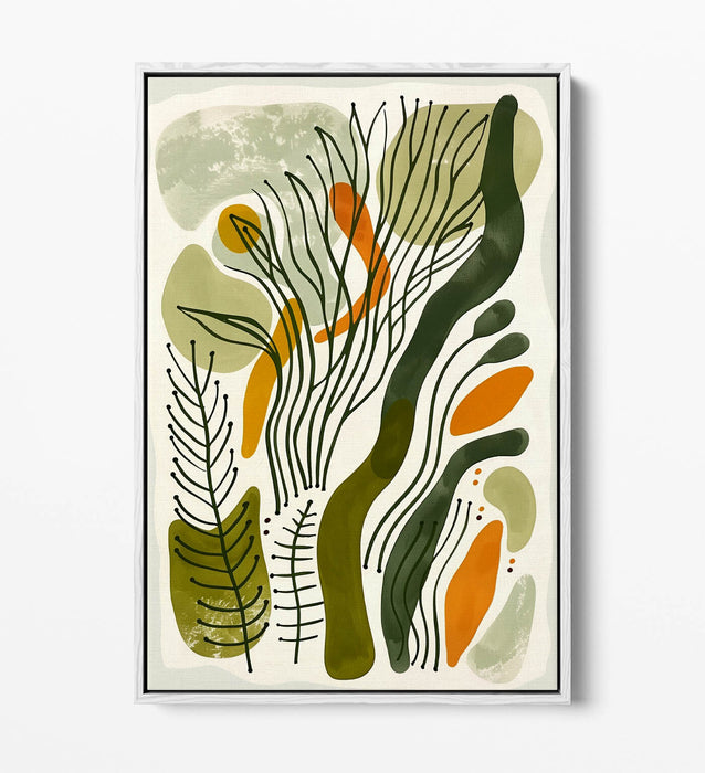 Boho Canvas Art Print - Minimalist Plant Leaf Artwork | Float Effect Frame
