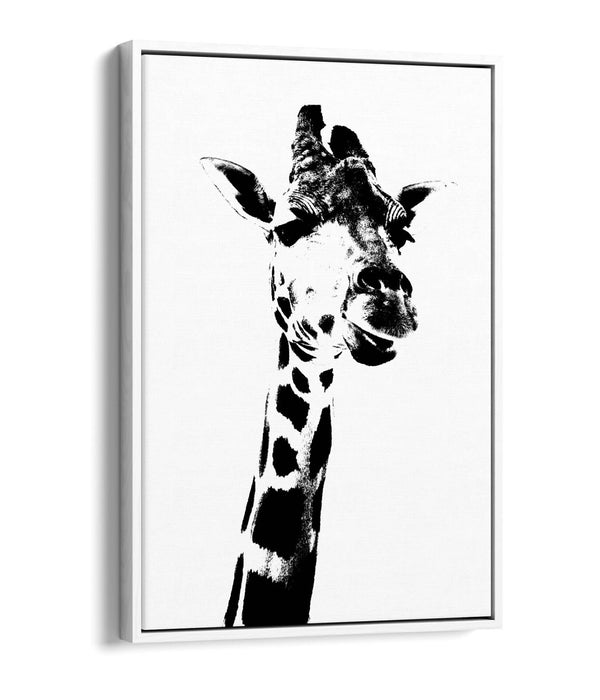 GIRAFFE, BLACK & WHITE ANIMAL STENCIL STYLE -FLOAT EFFECT CANVAS WALL ART PRINT