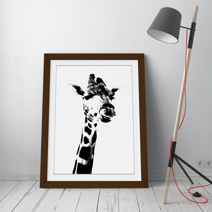 GIRAFFE, BLACK AND WHITE ANIMAL STENCIL STYLE -WALL ART PRINT POSTER ARTWORK