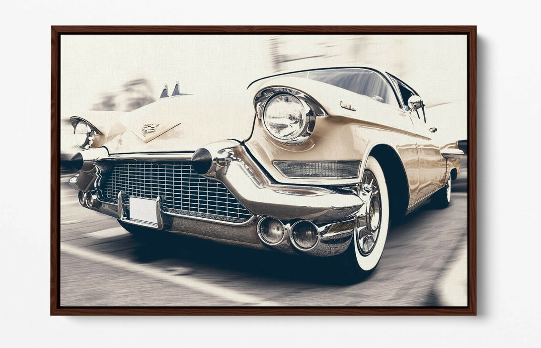 Canvas Wall Art - Cream Cadillac Float Effect On Premium 30mm Deep Frame