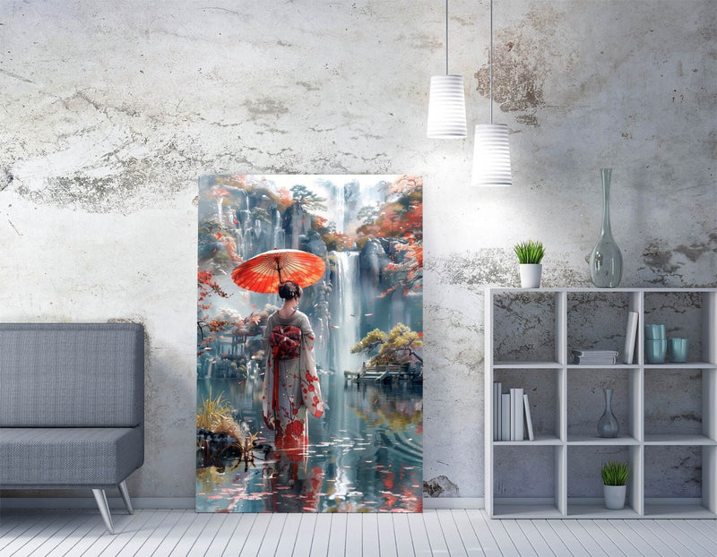 Geisha Canvas Wall Art – Premium Handmade Waterfall Home Decor Print