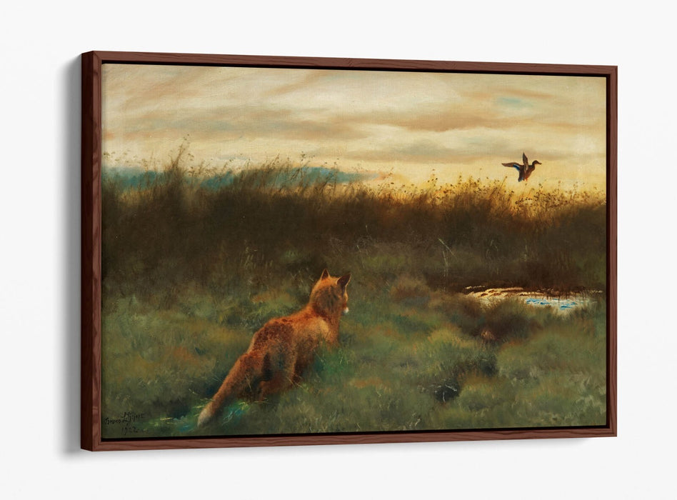 Canvas Wall Art - Bruno Liljefors Fox And Duck Float Effect Print On Canvas