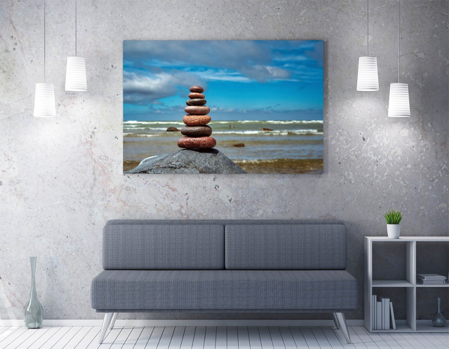 Stacked Zen Stones Canvas – Beach Wall Art | Seashore Print | Handmade Home Decor