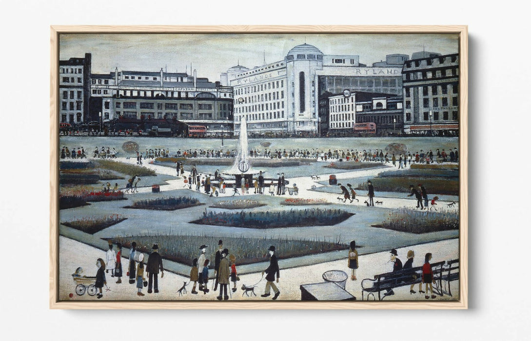 LS LOWRY PICCADILLY GARDENS -FLOAT EFFECT CANVAS WALL ART PIC PRINT- GREY WHITE