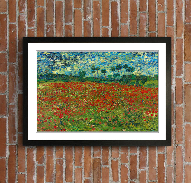 Van Gogh Framed Wall Art – Poppy Field Poster With Woodgrain Frame Style