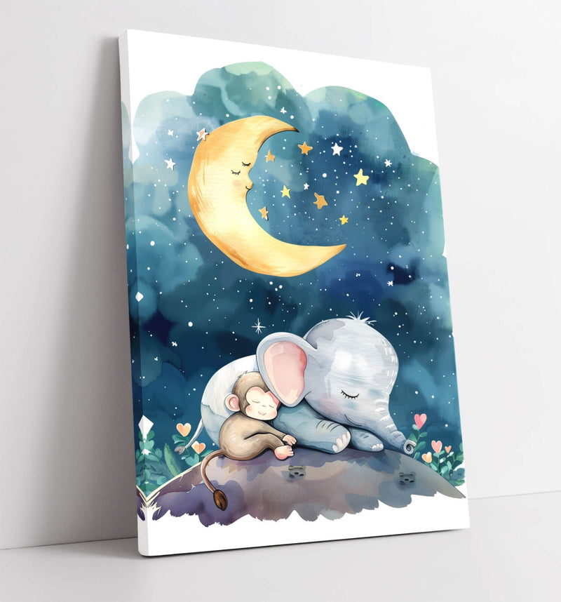Kids Bedroom Wall Art – Cute Elephant Monkey Print | Handmade Canvas Decor
