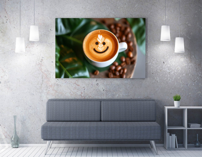 Coffee Canvas Wall Art - Cute Smiley Face Print | Home Decor Canvas UK