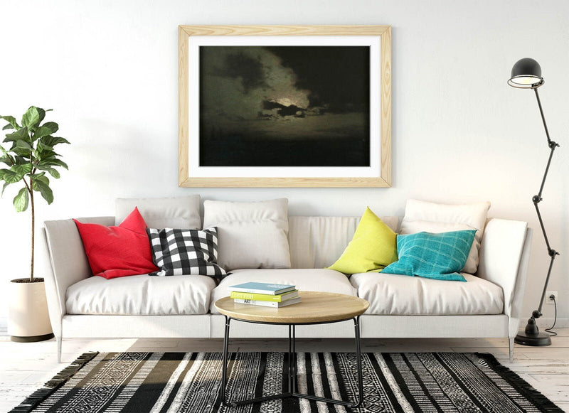 Framed Wall Art Poster - L Birge Harrison The Hidden Moon Painting in Woodgrain Frame