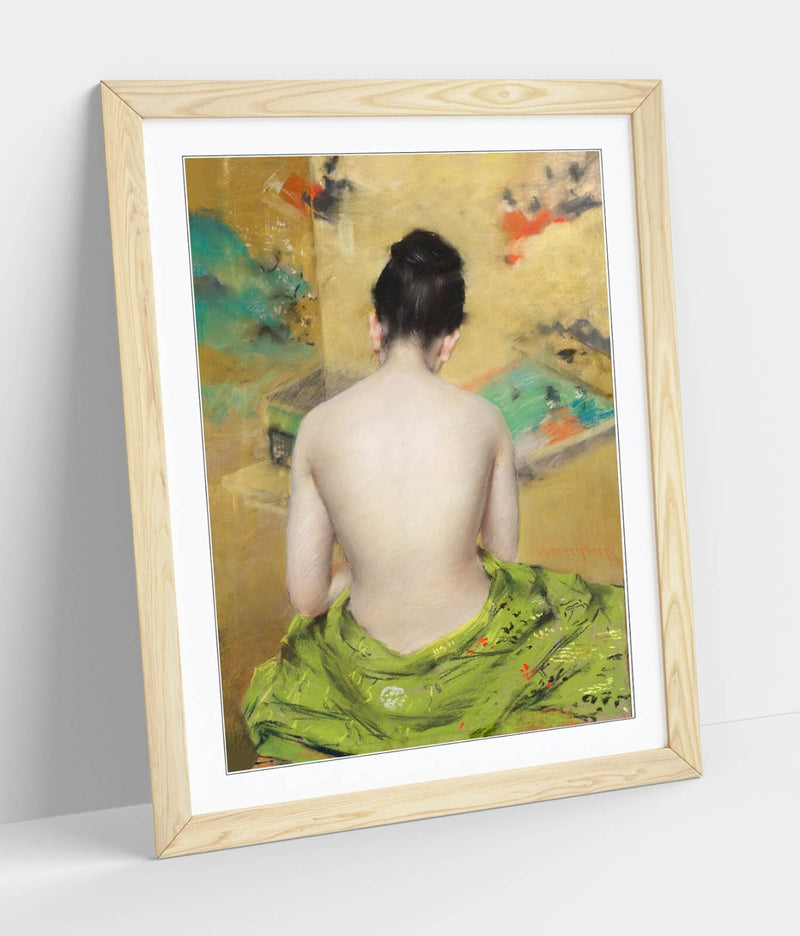 Framed Wall Art Poster - 'William Merritt Chase, Japanese Woman' Print in Woodgrain Frame
