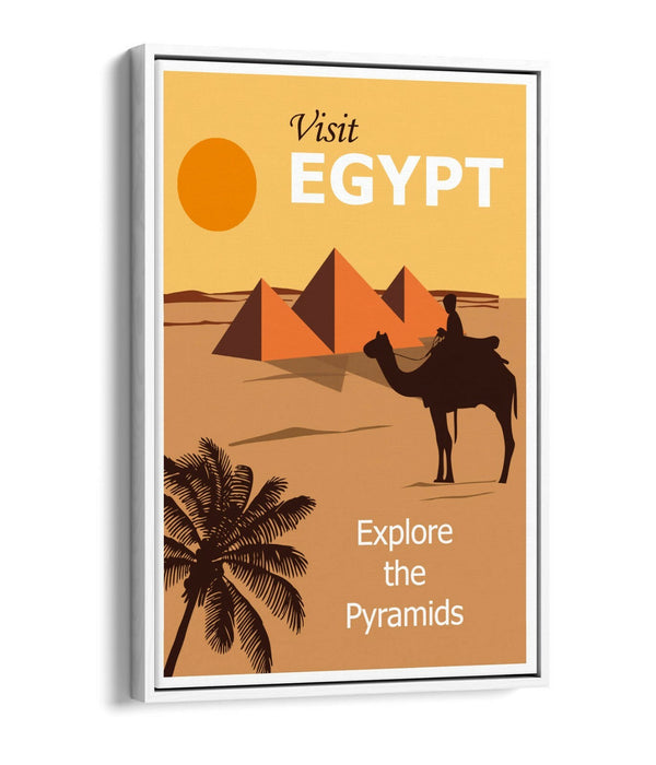 RETRO VINTAGE VISIT EGYPT TRAVEL POSTER, PYRAMIDS -FLOAT EFFECT CANVAS ART PRINT