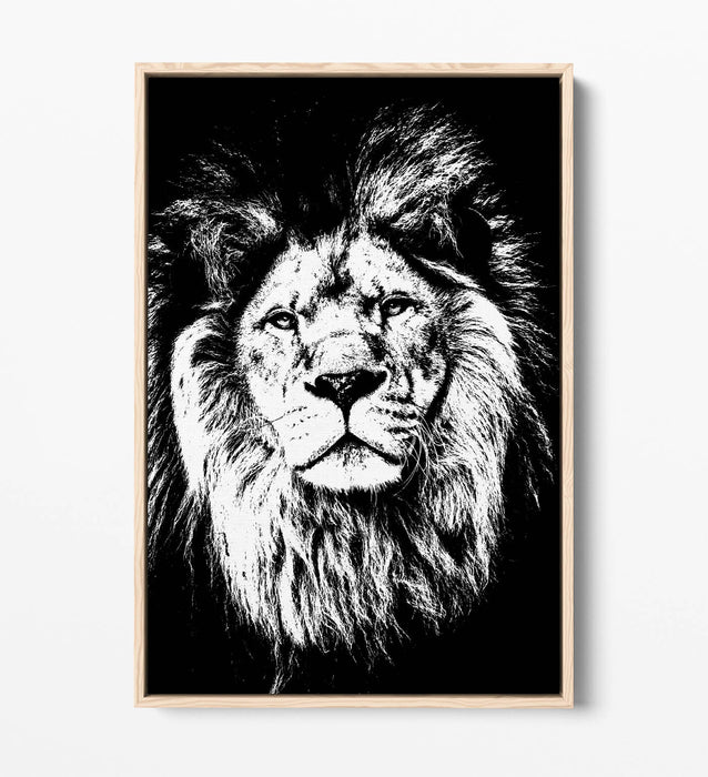 LION HEAD BLACK AND WHITE -FLOAT EFFECT CANVAS WALL ART PIC PRINT GRAFFITI