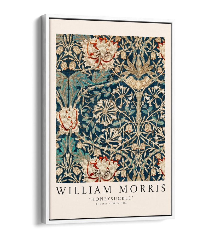 Float Effect Canvas Art - William Morris Honeysuckle Botanical Print With Premium Varnish Finish
