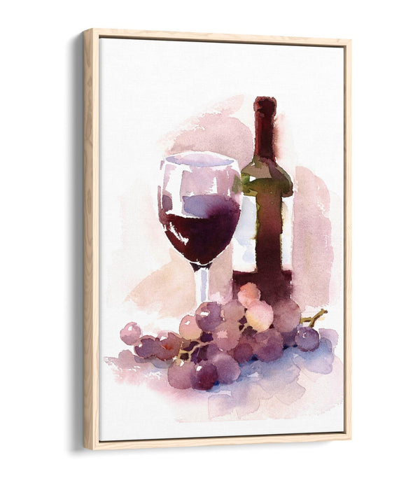 Watercolour Canvas Art – Wine Themed Decor | Float Effect Frame | Kitchen Wall Decor