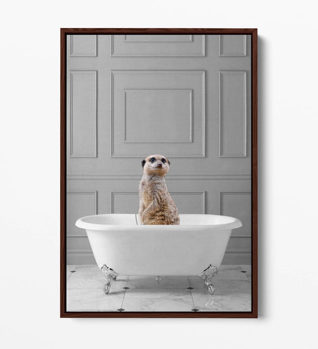 MEERKAT IN BATHTUB -QUIRKY BATHROOM FLOAT EFFECT CANVAS WALL ART FUNNY PRINT