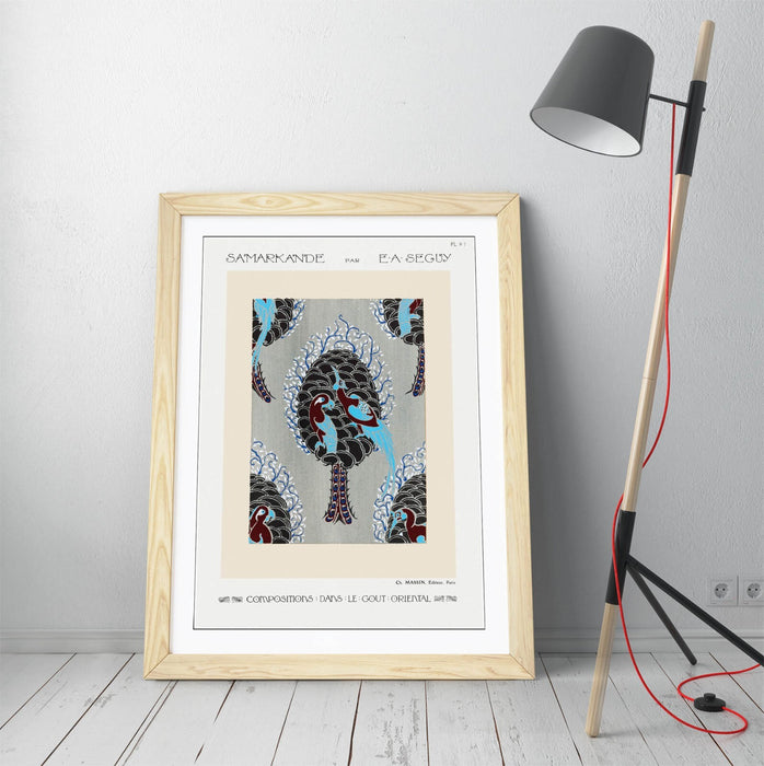 Art Deco Wall Art – Framed Bird Tree Poster with Pochoir Print, Matte Paper