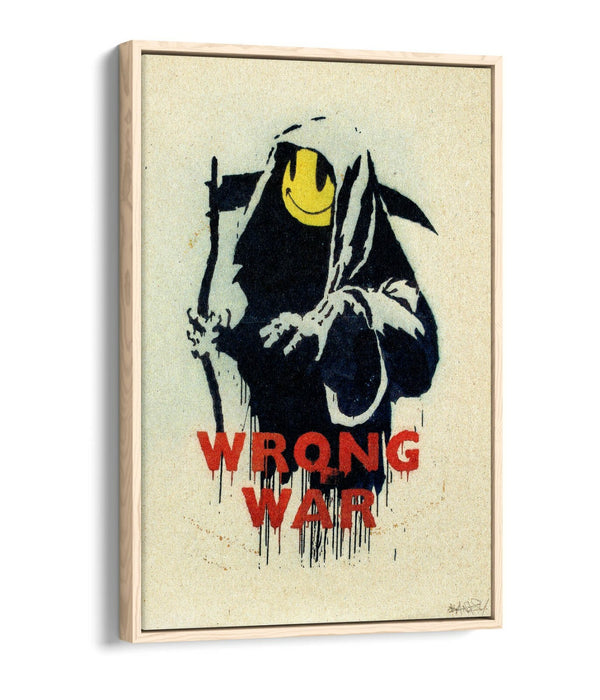 BANKSY, WRONG WAR SMILEY GRIM REAPER -FLOAT EFFECT CANVAS WALL ART PRINT