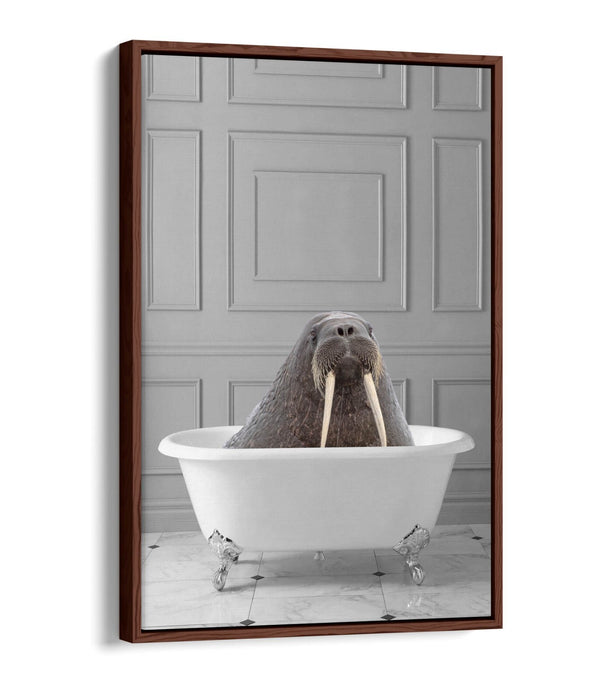 WALRUS IN BATHTUB -QUIRKY BATHROOM FLOAT EFFECT CANVAS WALL ART PIC PRINT