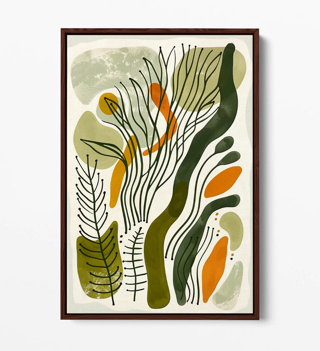 Boho Canvas Art Print - Minimalist Plant Leaf Artwork | Float Effect Frame