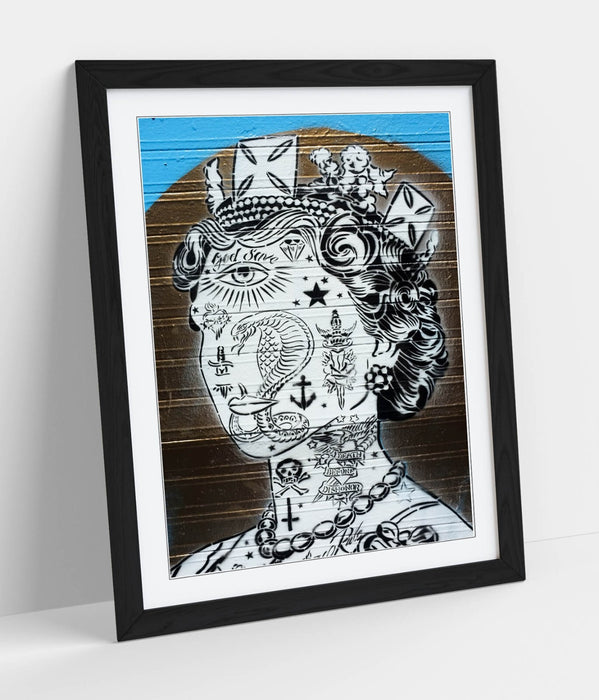 Queen Elizabeth Tattoo Art – Framed Wall Art Poster | Graffiti Style Print
