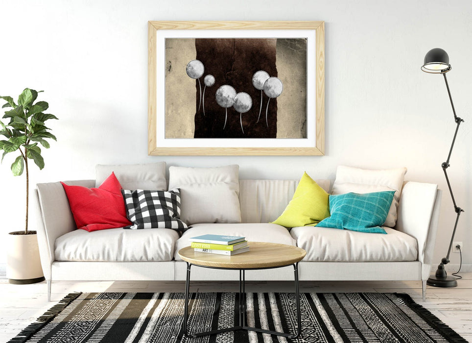 Abstract Dandelion Art - Handmade UK Floral Poster | Woodgrain Frame Finish